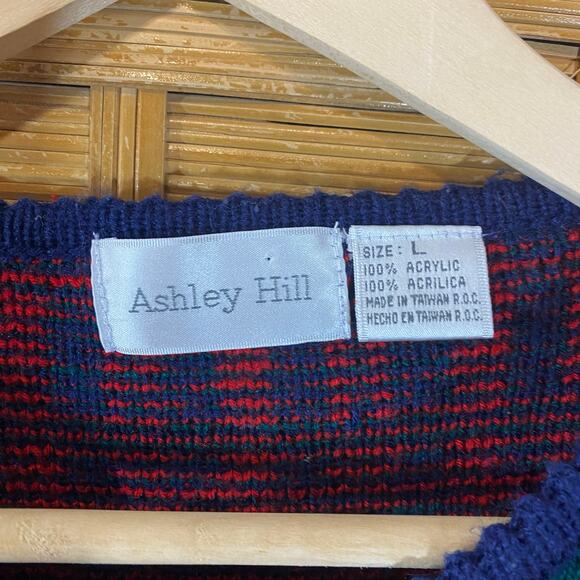 Vintage Ashley Hill Plaid Knit Cardigan Sweater Large Gold Buttons 80s/90s Retro - Picture 2 of 6